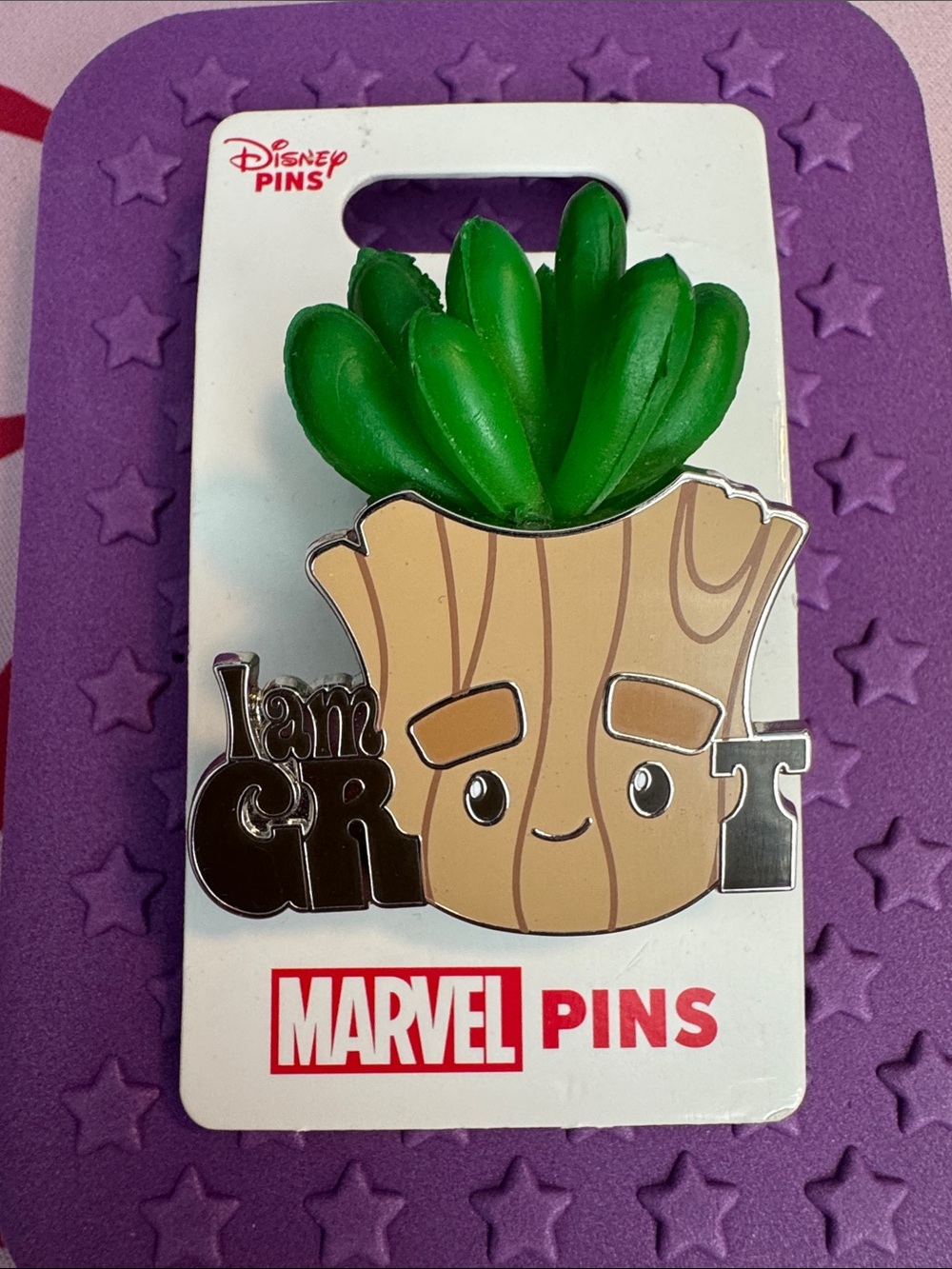 Marvel Groot Planter Enamel Pin with Bright Green Leaves